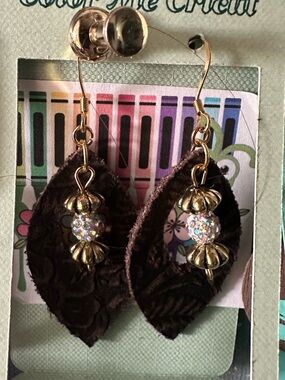 Brown Gold Leaf Drop Earrings